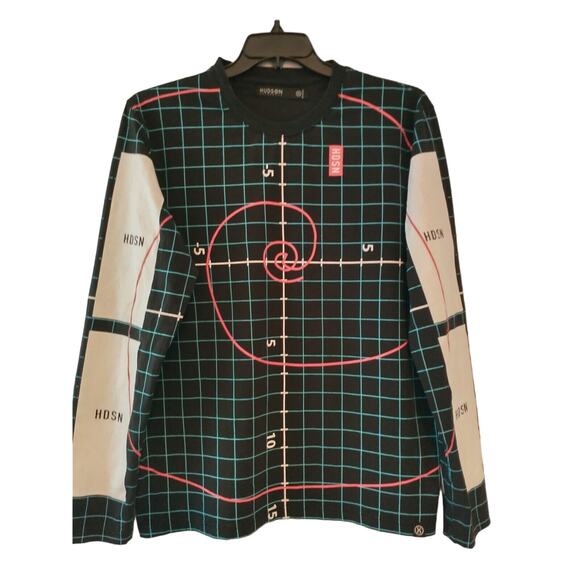 Hudson Outerwear Men's XL Shirt Black T-Shirt Grid Pattern Number Line Crewneck - Picture 9 of 16